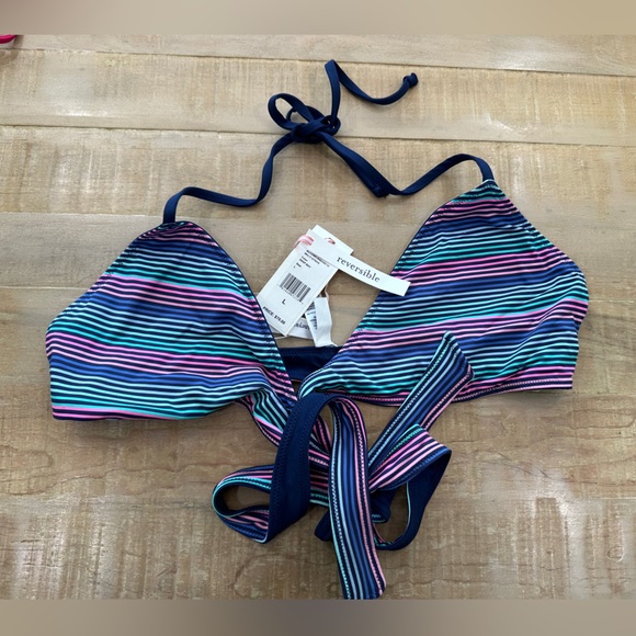 Vineyard Vines multi stripe cross over bikini swim top reversible deep Bay nwt - Picture 2 of 9
